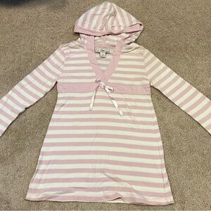 Girls GAP 8(M) Pink and White Striped Tunic Shirt with hood